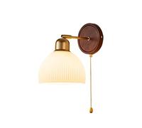 Applique da Parete Effetto Legno, Moderna Lampada da Parete retrò con Interruttore a Tirante, Lampada da Parete Regolabile per Interni a 360°+180°, Vetro a Strisce con Finiture in Metallo per Com