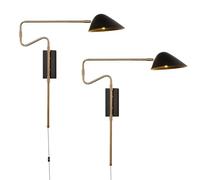 Applique da Parete G9 Lampada da Parete con Braccio Girevole Regolabile Stile Vintage Industriale per Soggiorno Camera da Letto Ufficio (Nero E Oro 2 Confezioni)
