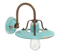 Applique da parete in ceramica vintage retrò celeste e ruggine 1 luce FLR-64