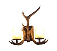 Applique da parete in corno di cervo rustico 2 lampade, illuminazione decorativa in corno di resina for montaggio a parete Lampada vintage con paralume in vetro satinato for fattoria, soggiorno, bar