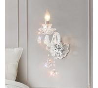 Applique da parete in cristallo bianco Lampada da parete in stile country francese a 2 luci Lampada da parete moderna nordica a candela Lampada da parete a due luci per camera da letto per comodino
