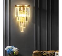 Applique da parete in cristallo Illuminazione 4 livelli Lampada da parete in cristallo Applique da parete Lampada da comodino Lampada da notte per camera da letto Bagno Soggiorno Corridoio,Oro,E14*2