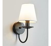 Applique da parete in ferro nero Lampada da parete a testa singola Lampada da parete in tessuto for interni Lanterna da parete moderna semplice Paralume in lino bianco Lampada da parete for soggiorno