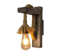 Applique da Parete in Legno e Corda di Canapa E27 - Stile Rustico Vintage Country per Interni - Lampada Decorativa da Muro per Soggiorno, Cucina, Bar e Ristoranti - 180x320 mm
