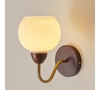Applique da Parete in Legno Vintage, Lampada da Parete in Vetro a Mezza Sfera, Lampada da Parete in Stile retrò Moderno per la casa, con Paralume in Vetro a Strisce Bianco Latte per Soggiorno, co