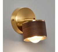 Applique da Parete in Noce, Mini da da Comodino, Luce LED in Metallo Dorato con Paralume in Legno, Moderna da da Parete per Lettura reabile, Design Minimalista