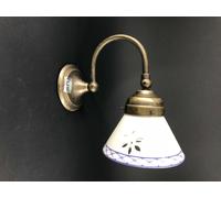 Applique da parete in ottone anticato regolabile con ceramica bianca blu E14