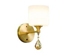 Applique da Parete in Ottone, Moderna Lampada da Parete con Pendente a Goccia in Cristallo e Paralume in Vetro Satinato, Elegante Applique da Parete Dorata, Illuminazione Interna a 1 Luce PE