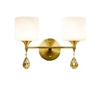 Applique da Parete in Ottone, Moderna Lampada da Parete con Pendente a Goccia in Cristallo e Paralume in Vetro Satinato, Elegante Applique da Parete Dorata, Illuminazione Interna a 1 Luce PE