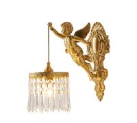 Applique da parete in ottone per interni, illuminazione da parete in cristallo, applique da parete per lavabo da bagno in oro, applique da parete con design ad angelo per soggiorno, camera da letto,