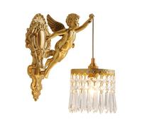 Applique da parete in ottone per interni, illuminazione da parete in cristallo, applique da parete per lavabo da bagno in oro, applique da parete con design ad angelo per soggiorno, camera da letto,