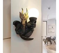 Applique da parete in resina retrò, applique da parete industriale con drago in oro nero, adatta per illuminazione da parete sul comodino della camera da letto, soggiorno, corridoio, sfondo,