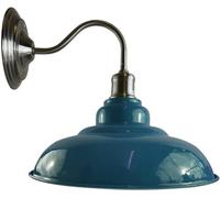 Applique da parete in stile industriale vintage, paralume curvo da 32 cm, lampada rustica E27, per arredamento di casa, comodino da camera da letto, soggiorno, corridoio (Ciano Blu)