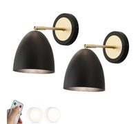 Applique da Parete in Stile Moderno di metà secolo, Set di 2 lampade da Parete Non cablate, a Batteria, con Telecomando, in Metallo Nero, Stile Fattoria, Industriale, Senza Fili, per Soggiorno, c