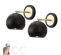 Applique da Parete in Stile Moderno di metà secolo, Set di 2 lampade da Parete Non cablate, a Batteria, con Telecomando, in Metallo Nero, Stile Fattoria, Industriale, Senza Fili, per Soggiorno, c