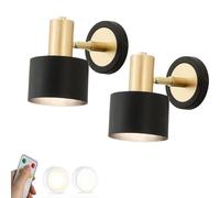 Applique da Parete in Stile Moderno di metà secolo, Set di 2 lampade da Parete Non cablate, a Batteria, con Telecomando, in Metallo Nero, Stile Fattoria, Industriale, Senza Fili, per Soggiorno, c