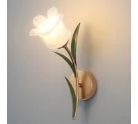 Applique da Parete in Stile Pastorale, Fiori e Piante, Applique da Parete a LED per Camera da Letto, Illuminazione da Interno con Paralume in Vetro, 1 Luce