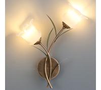 Applique da Parete in Stile Pastorale, Fiori e Piante, Applique da Parete a LED per Camera da Letto, Paralume in Vetro, Illuminazione Interna, 2 luci