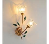 Applique da Parete in Stile Pastorale Francese, Applique da Parete retrò con Fiori e Foglie Verdi per Camera da Letto, Paralume in Vetro per Illuminazione Interna, Destra
