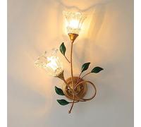 Applique da Parete in Stile Pastorale Francese, Applique da Parete retrò con Fiori e Foglie Verdi per Camera da Letto, Paralume in Vetro per Illuminazione Interna, Sinistra