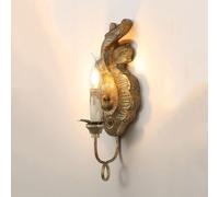 Applique da Parete in Stile Rustico in Legno Bianco Antico, Stile Country Francese, Lampada da Parete A LED in Stile Candela, Lampada da Parete Vintage per Bagno, Lampada da Comodin, Gold Arm