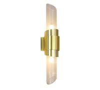 Applique da Parete in Vetro con Illuminazione su e Giù Dorata, Lampada da Parete Moderna Vintage con Paralume Trasparente, Lampada da Parete a 2 Teste, Lampada da Parete per Camera da Letto,