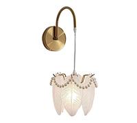 Applique da Parete in Vetro con Piume e Perle, Lampada da Parete Decorativa in Ottone Dorato, Elegante Lampada da Comodino in Stile Francese per Camera da Letto, Soggiorno, corridoio, illumi