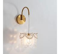 Applique da Parete in Vetro con Piume e Perle, Lampada da Parete Decorativa in Ottone Dorato, Elegante Lampada da Comodino in Stile Francese per Camera da Letto, Soggiorno, corridoio, illumi