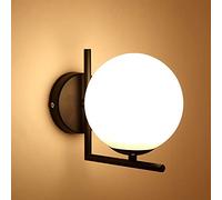 Applique da Parete in Vetro Medievale con Paralume Rotondo soffiato a Mano Bianco Latte - Applique da Parete a Globo per Ristorante, Soggiorno, Bagno, spehio, fari, Comodino