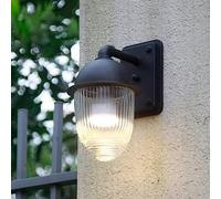 Applique da Parete in Vetro per Esterni in Metallo, Stile retrò Industriale, Impermeabile, con Attacco E27, in Alluminio, con Paralume in Vetro con Finitura Nera (Dimensioni: H 21