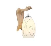Applique da Parete in Vetro per Interni, Camera da Letto, corridoio, toeletta, Lampada da Comodino a 1 Luce, Base in Legno, Attacco E27, Max 40 W