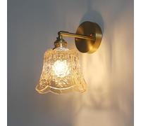 Applique da parete in vetro verde vintage - Applique da parete industriale antica con braccio dritto dorato for bagno con vetro ambrato, moderna lampada da parete da comodino for camera da letto, sogg