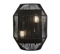 Applique da parete in vimini 2Lt - metallo nero opaco e paralume in corda nera
