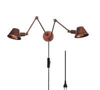 Applique da parete industriale a 2 luci con braccio lungo e interruttore, lampada da parete regolabile E27 da lettura vintage con spina, applique da parete con braccio oscillante per ufficio