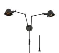 Applique da parete industriale a 2 luci con braccio lungo e interruttore, lampada da parete regolabile E27 da lettura vintage, applique da parete con braccio oscillante per ufficio antico co