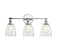 Applique da parete industriale a 3 luci con paralume in vetro trasparente a forma di cupola da 14 cm (cromato)