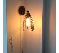 Applique da Parete Industriale a LED con Interruttore, Spina da 1,6 m, Girevole a 180°, E27, Nera, Regolabile, Comodino, Lettura, Soggiorno, Fattoria, corridoio, cassettiera