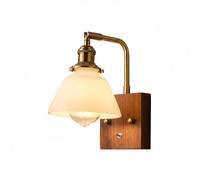Applique da Parete Industriale Vintage, 1 Luce E27 in Ottanticato e Legno Di Noce Nero, Paralume Conico in Vetro Opalino Satinato,Da da Parete Retrò Rustica per Camera da Letto, Soggiorno, Comodino