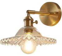 Applique da parete industriale vintage E27, moderna lampada da parete con portalampada in ottone con illuminazione dal basso verso l'alto, lampada da parete con paralume in vetro per camera da letto,