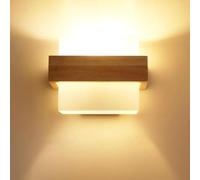 Applique da Parete Interno, 12W Dimmerabile Lampada da Parete Moderno in Legno, E27 Illuminazione Interni 3 Colore Applique da Parete con Paralume in Vetro per Camera da Letto Soggiorno Scala Corrido
