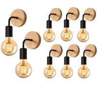 APPLIQUE DA PARETE INTERNO E27 8 PEZZI LAMPADA VINTAGE LEGNO DESIGN MODERNO