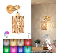 Applique da Parete Interno E27 Lanterna di Bambù Retrò Dimmerabile RGB Lampada da Muro con Telecomando Vintage Boho USB Lampada da Parete a Batteria Senza Fili per Camera da Letto Scale Corridoio