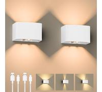 Applique da Parete Interno, GuKKK 2 Pezzi Luci da Parete a Batteria con Sensore di Movimento, LED Lampada da Parete Interno,3000K Bianco Caldo Wall Light,Angolo del Fascio Luminoso Regolabile (Bianco)
