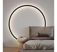 Applique da Parete Interno LED, 100cm Nero Minimalista Cerchio Lampada da Muro per Soggiorno Dimmerabile USB Plug In Anello Luce Parete Illuminazione Indiretta, per Ufficio, Camera da Letto