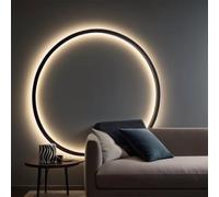 Applique da Parete Interno LED per Soggiorno Cerchio Lampada da Muro Dimmerabile USB Plug In, Nero Moderno Minimalista Anello Luce Parete Illuminazione Indiretta, per Ufficio, Negozio e Caffè, 50cm