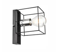 Applique Da Parete Interno Nero Cromo B: 13 Cm Piccolo Cubo Metallo Filo E27