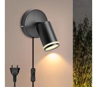 Applique da Parete Interno Nero Orientabili, GU10 Lampada da Parete con Interruttore e Spina, Applique Camera da Letto Moderna con Cavo da 1,3m, Lampade da Muro per Soggiorno Corridoio,Senza Lampadina