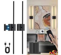 Applique da Parete Interno Senza Fili, Nero Lampada da Parete Ricaricabile USB con Telecomando, Batteria 6000mAh, Lampada a Muro Dimmerabile Touch, Ruota di 350°, Per Soggiorno, Camera da letto, 80CM