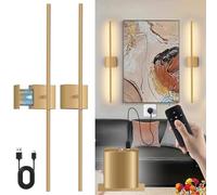 Applique da Parete Interno Senza Fili, Oro Lampada da Parete Ricaricabile USB con Telecomando, Batteria 6000mAh, Lampada a Muro Dimmerabile Touch, Ruota di 350°, Per Soggiorno, Camera da letto, 80CM