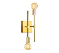 Applique da Parete Interno Vintage, Doppio Braccio, Oro Quadrato Applique Industrial, Lampada da Parete Orientabile Metallo, Applique 2 Luci E27, Lampada Muro Specchio Bagno, Illuminazione Interna